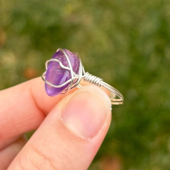Sterling silver plated amethyst wire ring - Picture 3 of 4